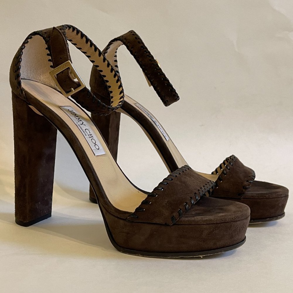 Jimmy Choo Holly Chocolate Brown Suede Platform Heel Size 39